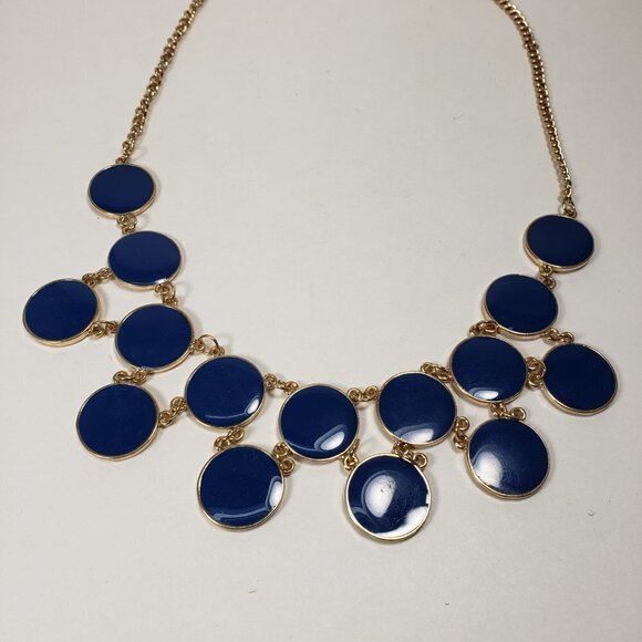 Stylish Gold-tone Blue Flat Round Discs Necklace & Matching Earrings Set Women's - Picture 11 of 11